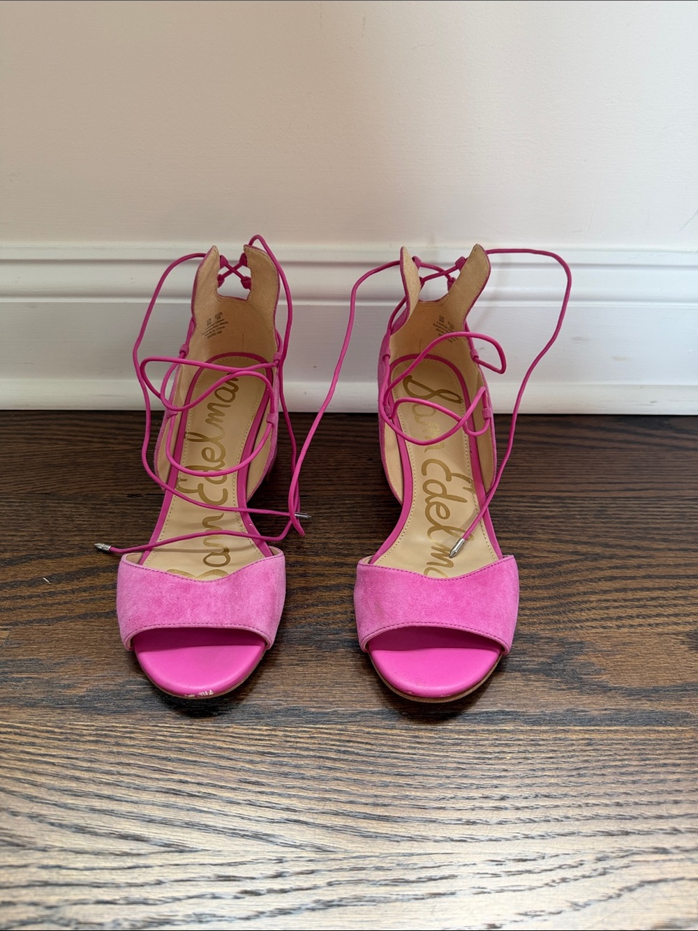 Well Worn Sam Edelman Pink Lace-Up Suede Open-Toe Sandals but still have life!